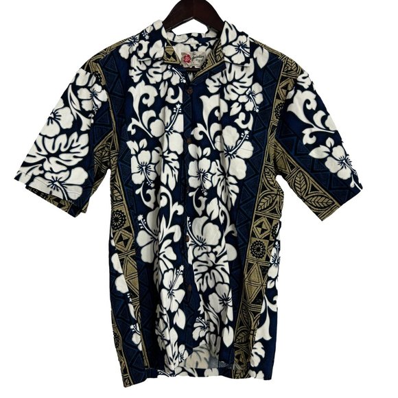 Hilo Hattie Mens Hawaiian Shirt Size Small Short Sleeve Tropical Floral Blue - Picture 8 of 8